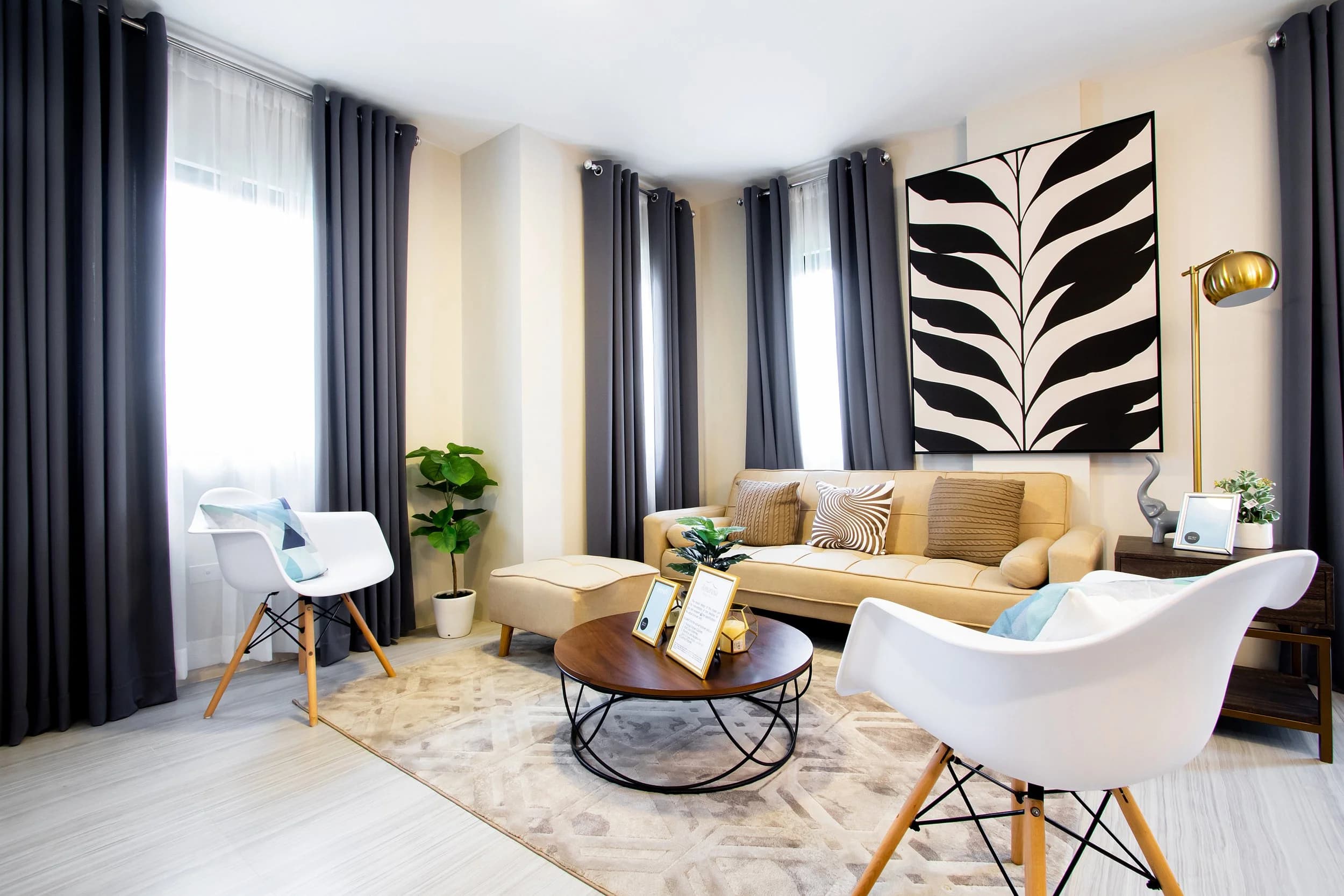 Modern home living room interior with natural light